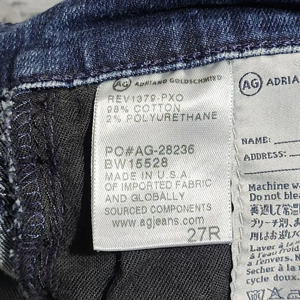 AG Adriano Goldschmied Jeans Womens 27R Cut‎ Off Farrah Skinny High Rise 28x28